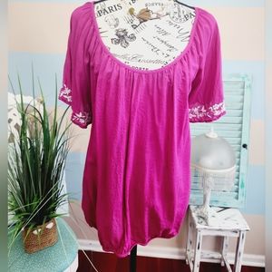 St John's Bay Plus Size Short Sleeve Embroidered Top